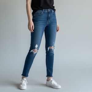 American Eagle Hi-Rise Jegging Dark Blue Distressed Jeans